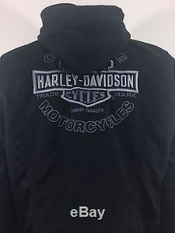 Harley Davidson Mens Jacket Size L Black 2 In 1 Hoodie With Large Logo On Back