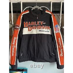 Harley Davidson Mens Jacket XL Black Orange Mechanic Style Zip Bar Shield Zip up