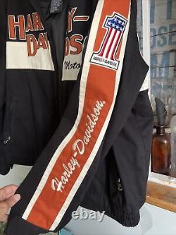 Harley Davidson Mens Jacket XL Black Orange Mechanic Style Zip Bar Shield Zip up