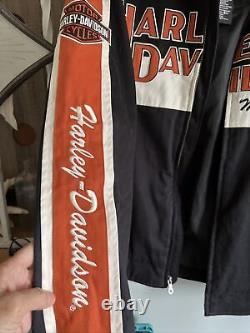 Harley Davidson Mens Jacket XL Black Orange Mechanic Style Zip Bar Shield Zip up