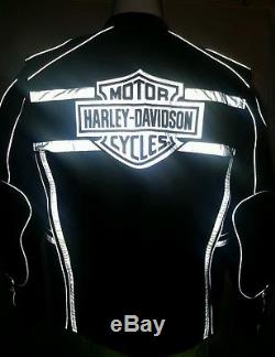 Harley Davidson Mens LUMINATOR 360 Reflective Black Leather Jacket L 98013-10VM