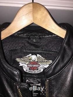 Harley Davidson Mens Large Road Warrior Leather 3 in 1 Motorcycle Jacket