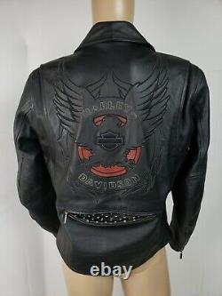 Harley Davidson Mens Medium Leather Embroidered Eagle Vented Racer Jacket