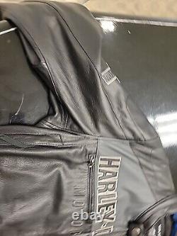 Harley Davidson Mens Reflective Black Leather Jacket XXL 97182 14VM 2XL