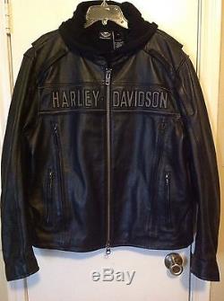 Harley-Davidson Mens Reflective Road Warrior 3/1 Black Leather Motorcycle Jacket