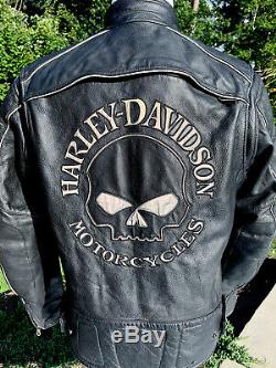 Harley Davidson Mens Reflective Willie G Skull Black Leather Jacket Large