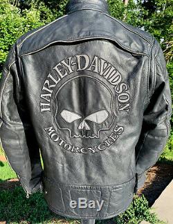 Harley Davidson Mens Reflective Willie G Skull Black Leather Jacket Large