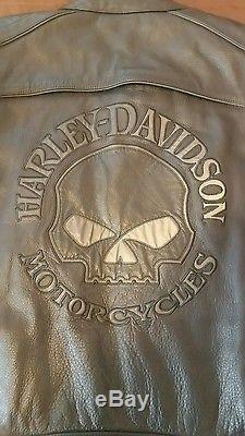 Harley Davidson Mens Reflective Willie G Skull Black Leather Jacket XL