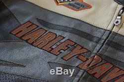 Harley Davidson Mens Sprocket Racing Off-White Leather Jacket Race XL 97117-12VM