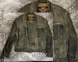 Harley Davidson Mens Vintage 80's Distressed Grey Leather Jacket XL Rare