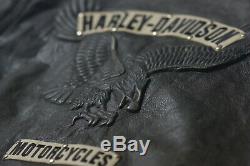 Harley Davidson Mens Vintage Cruiser Embossed Eagle Metal Badge Leather Jacket L