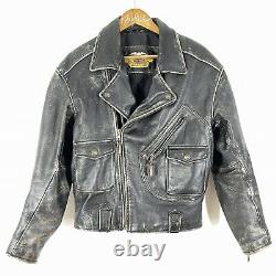 Harley Davidson Motorcycle Jacket Distressed Leather Vintage Small Sewn Eagle