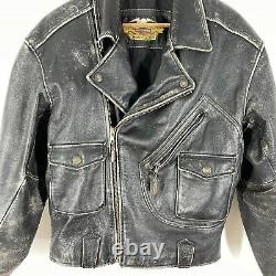 Harley Davidson Motorcycle Jacket Distressed Leather Vintage Small Sewn Eagle