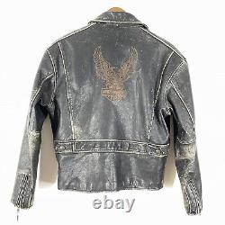 Harley Davidson Motorcycle Jacket Distressed Leather Vintage Small Sewn Eagle