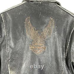 Harley Davidson Motorcycle Jacket Distressed Leather Vintage Small Sewn Eagle