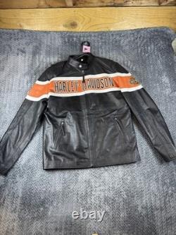 Harley Davidson Motorcycle Jacket Mens Large Leather Logo Full Zip Throat Latch