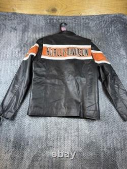 Harley Davidson Motorcycle Jacket Mens Large Leather Logo Full Zip Throat Latch