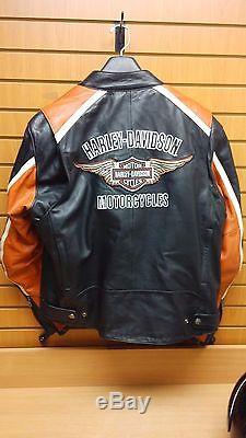 Harley Davidson Motorcycle Riding Jacket + Matching Helmet Mens XL Orange/Black