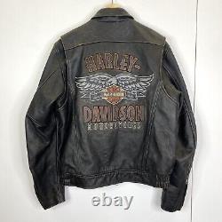 Harley Davidson Motorcycles Leather Jacket Mens Size Medium Black Eagle Biker