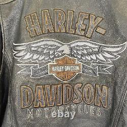 Harley Davidson Motorcycles Leather Jacket Mens Size Medium Black Eagle Biker