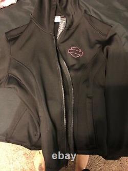 Harley Davidson Pink Camo 3N1 Leather/ hoodie Jacket Women's Large Hoodie Black