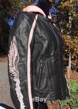Harley Davidson Pink City Lights 3N1 Leather Jacket Women's Large Hoodie