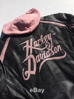 Harley Davidson Pink City Lights 3N1 Leather Jacket Women's Large Hoodie