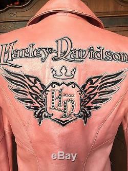 Harley Davidson Pink Leather Biker Motor Cycle Queen Hot Jacket Women M Medium
