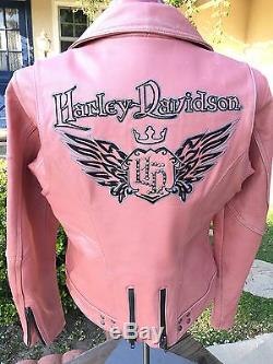 Harley Davidson Pink Leather Biker Motor Cycle Queen Jacket Women M ...