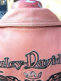 Harley Davidson Pink Leather Biker Motor Cycle Queen Jacket Women M Distressed