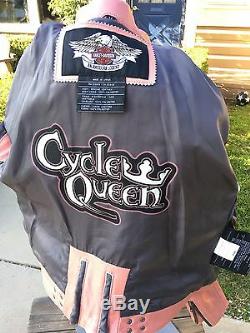Harley Davidson Pink Leather Biker Motor Cycle Queen Jacket Women M Distressed