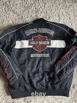 Harley Davidson Prestige Jacket XL Black Nylon Embroidered Nylon Bomber Biker