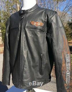 Harley Davidson RIDE READY Leather Jacket Men's 2XL Black Flames