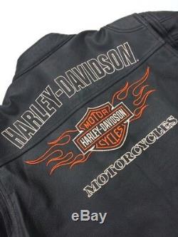 Harley Davidson RIDE READY Leather Jacket Men's 2XL Black Flames