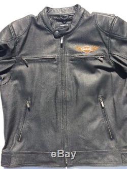 Harley Davidson RIDE READY Leather Jacket Men's Large Black Flames MINT