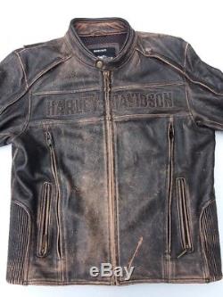 Harley Davidson ROADWAY Brown Leather Jacket Men Large Distressed Bar & Shield