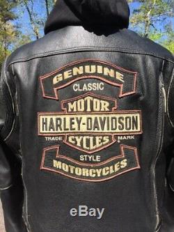 Harley Davidson ROCKER 3N1 Leather Jacket Men's 3XL Black with Hoodie