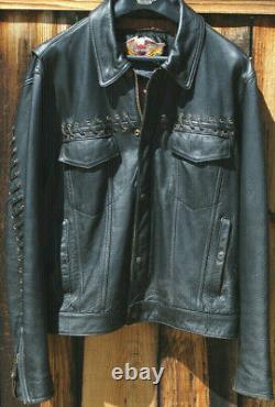 Harley Davidson Rare Southwestern Black Leather Jacket Vest Coat Mens XL X-large