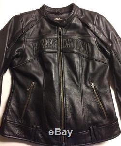 Harley Davidson Reflective Skull Women's Leather Jacket 3N1 Small Hoodie Black