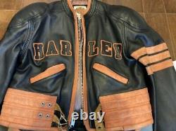 Harley Davidson Riders Jacket Screamin Eagle club Size L Leather Black X orange