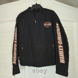 Harley Davidson Riding Jacket Mens L Black Nylon Lined Buckle Zip Biker 2003