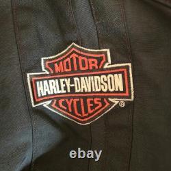 Harley Davidson Riding Jacket Mens L Black Nylon Lined Buckle Zip Biker 2003