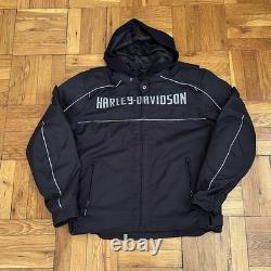 Harley-Davidson Riding Jacket XL Black Motorcycle Hooded Reflective Armor