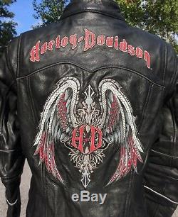 Harley Davidson Road Angel Black Leather Jacket Women's Medium Studded Wings