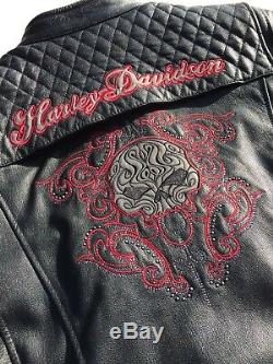 Harley Davidson SCROLL 3N1 Willie G Skull Leather Jacket Women's Small Black Red