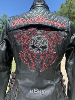 Harley Davidson SCROLL Willie G Skull Leather Jacket Women's 3W