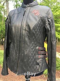 Harley Davidson SCROLL Willie G Skull Leather Jacket Women's Medium Black Red