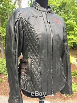 Harley Davidson SCROLL Willie G Skull Leather Jacket Women's Medium Black Red