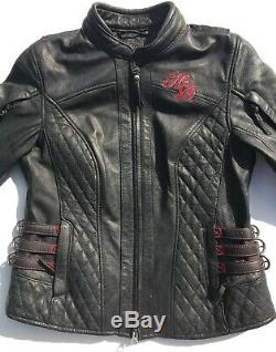 Harley Davidson SCROLL Willie G Skull Leather Jacket Women's Medium Black Red