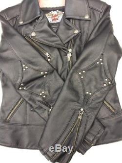 Harley Davidson Star Studded Black Leather Jacket Women's 1W